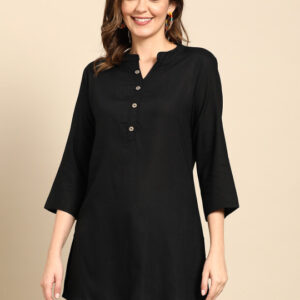 Women Solid Mandarin Collar Short Kurti