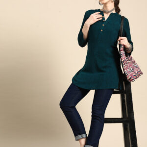 Printed Mandarin Collar Short Kurti